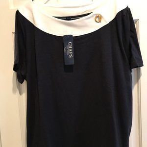 CHAPS by Ralph Lauren Crisp Navy & White Boat-Neck Top Size XL